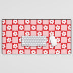 Retro Daisy Flower Checker in Red Desk Mat Gallery Image 1