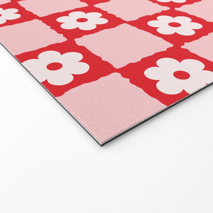 Retro Daisy Flower Checker in Red Welcome Mat Gallery Image 2