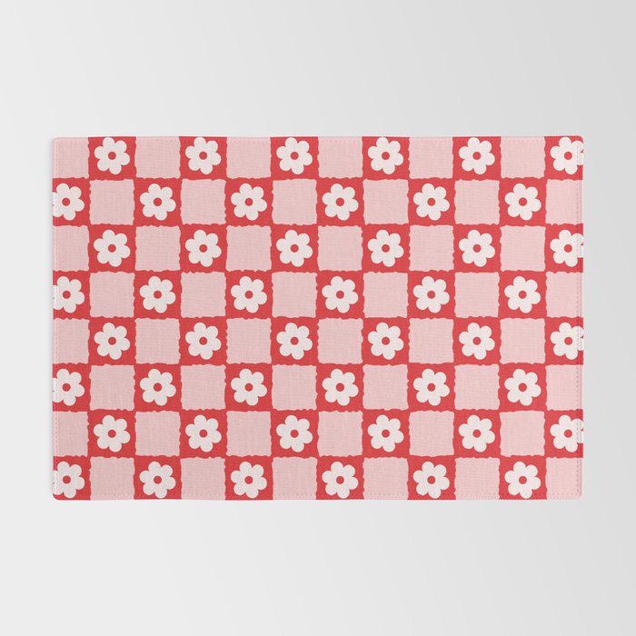 Retro Daisy Flower Checker in Red Rug Gallery Image 2