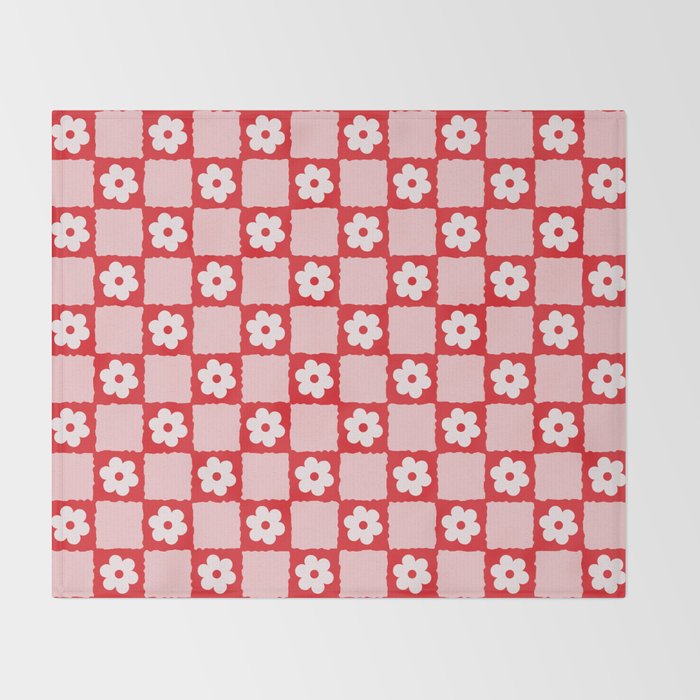 Retro Daisy Flower Checker in Red Throw Blanket Gallery Image 2