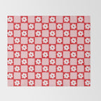 Retro Daisy Flower Checker in Red Throw Blanket Gallery Image 2