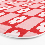 Retro Daisy Flower Checker in Red Bath Mat Gallery Image 3
