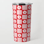 Retro Daisy Flower Checker in Red Travel Mug Gallery Image 1