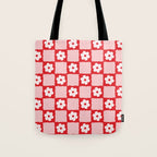 Retro Daisy Flower Checker in Red Tote Bag Gallery Image 1