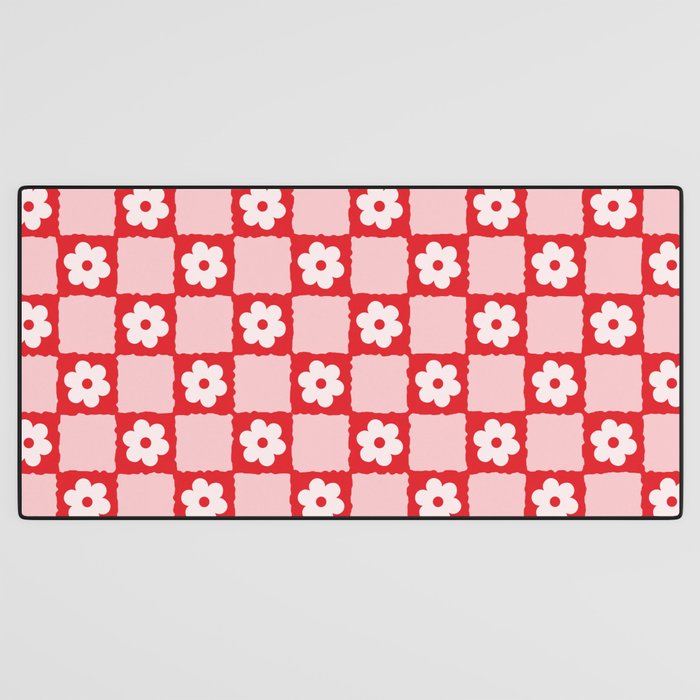 Retro Daisy Flower Checker in Red Desk Mat Gallery Image 3