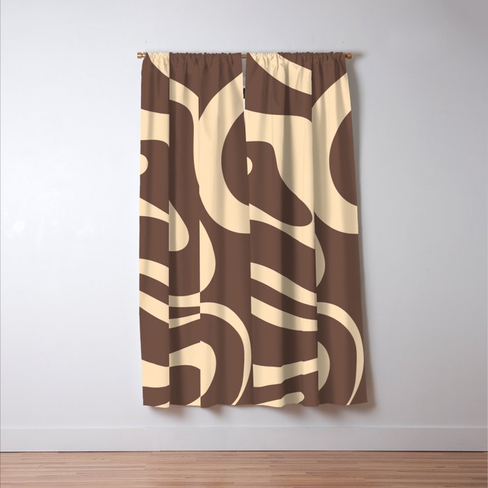 Modern Retro Liquid Swirl Abstract Pattern in Brown Window Curtain Gallery Image 3