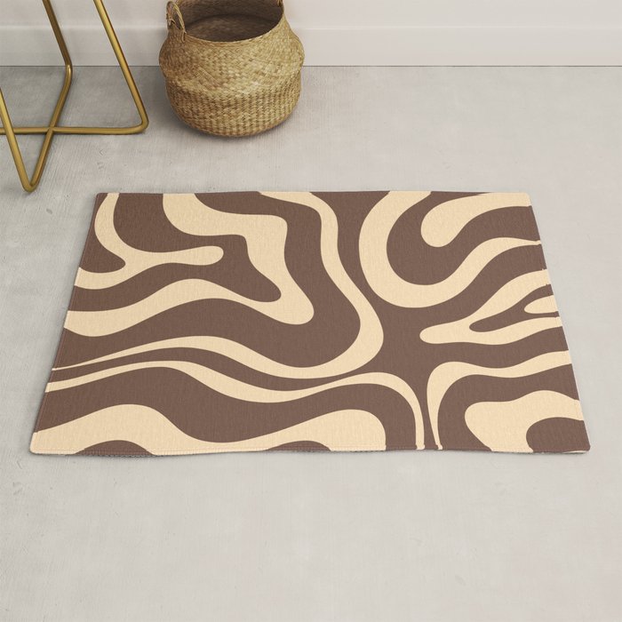 Modern Retro Liquid Swirl Abstract Pattern in Brown Rug Gallery Image 1