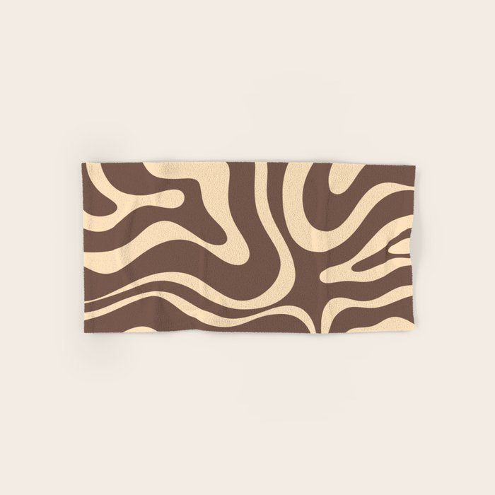 Modern Retro Liquid Swirl Abstract Pattern in Brown Bath Towel Gallery Image 1