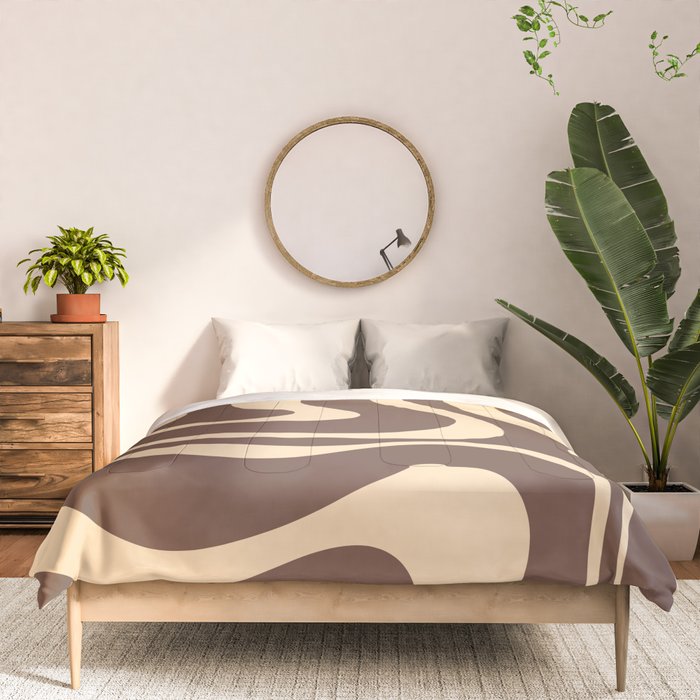 Modern Retro Liquid Swirl Abstract Pattern in Brown Comforter Gallery Image 3
