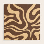 Modern Retro Liquid Swirl Abstract Pattern in Brown Wood Wall Art Gallery Image 1