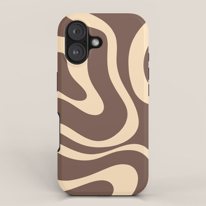Modern Retro Liquid Swirl Abstract Pattern in Brown iPhone Case Gallery Image 1