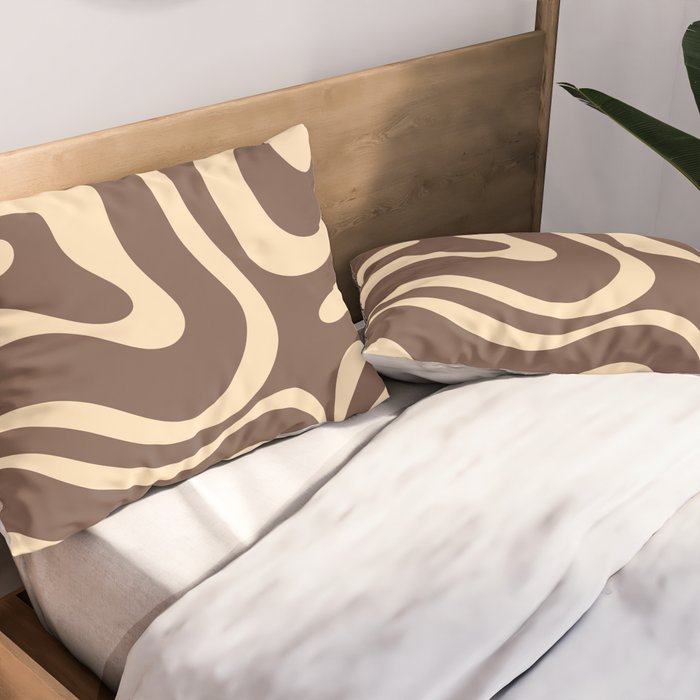 Modern Retro Liquid Swirl Abstract Pattern in Brown Pillow Sham Gallery Image 2