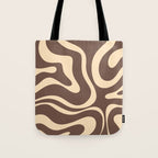 Modern Retro Liquid Swirl Abstract Pattern in Brown Tote Bag Gallery Image 1