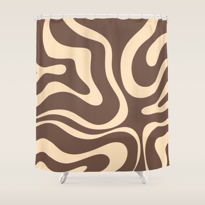 Modern Retro Liquid Swirl Abstract Pattern in Brown Shower Curtain Gallery Image 1