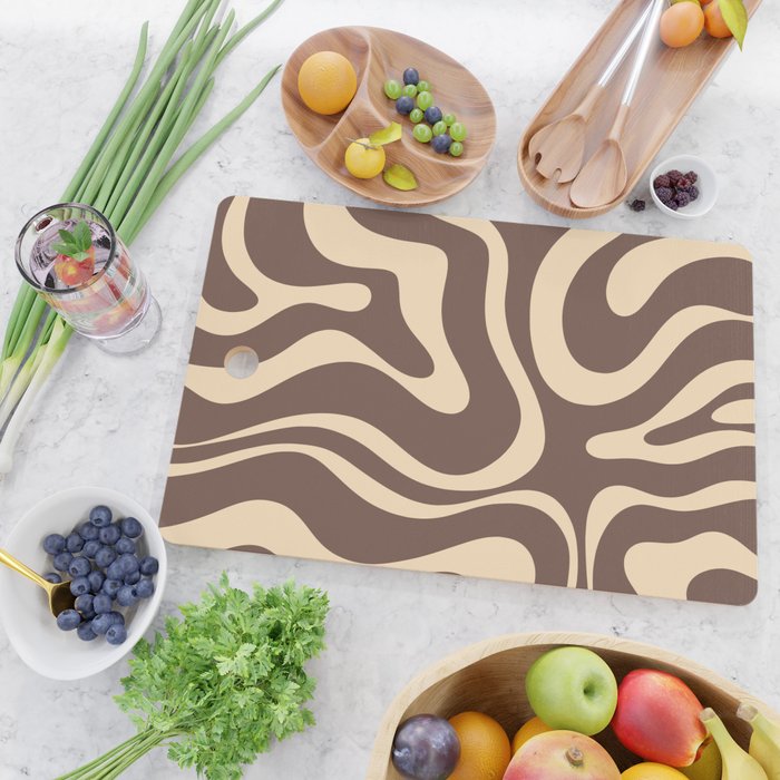Modern Retro Liquid Swirl Abstract Pattern in Brown Cutting Board Gallery Image 2