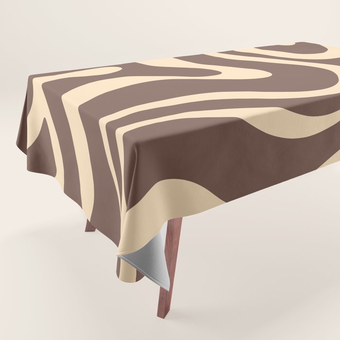 Modern Retro Liquid Swirl Abstract Pattern in Brown Tablecloth Gallery Image 1