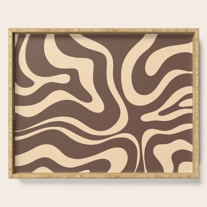 Modern Retro Liquid Swirl Abstract Pattern in Brown Serving Tray Gallery Image 1