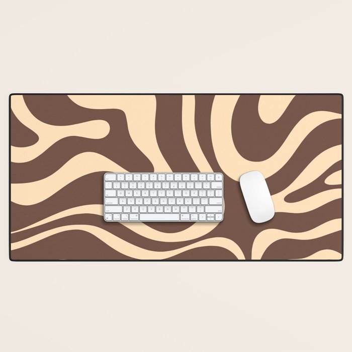 Modern Retro Liquid Swirl Abstract Pattern in Brown Desk Mat Gallery Image 1