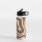 Modern Retro Liquid Swirl Abstract Pattern in Brown Water Bottle Gallery Image 1