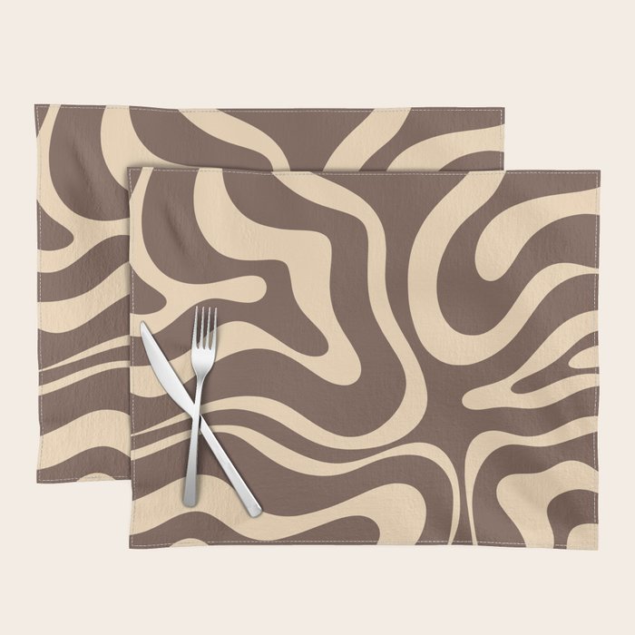 Modern Retro Liquid Swirl Abstract Pattern in Brown Placemat Gallery Image 1