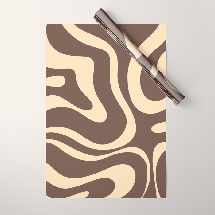 Modern Retro Liquid Swirl Abstract Pattern in Brown Wrapping Paper Gallery Image 1