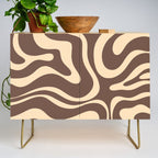 Modern Retro Liquid Swirl Abstract Pattern in Brown Credenza Gallery Image 1