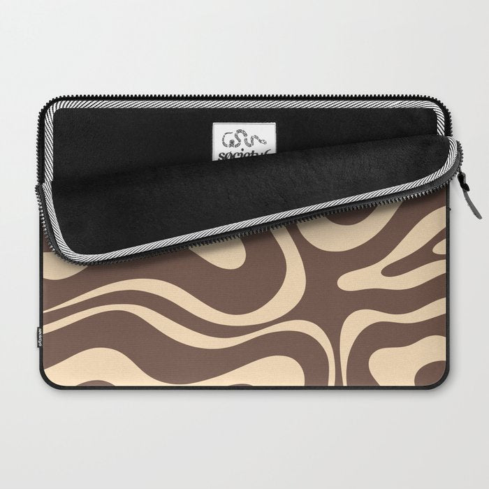 Modern Retro Liquid Swirl Abstract Pattern in Brown Laptop Sleeve Gallery Image 2