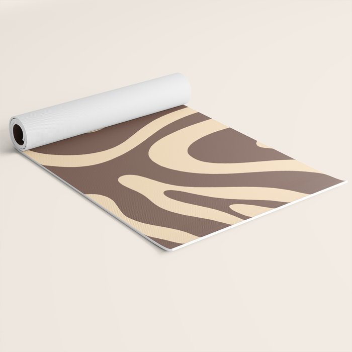 Modern Retro Liquid Swirl Abstract Pattern in Brown Yoga Mat Gallery Image 2
