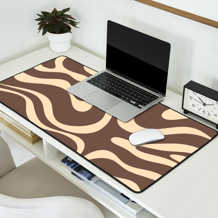 Modern Retro Liquid Swirl Abstract Pattern in Brown Desk Mat Gallery Image 2