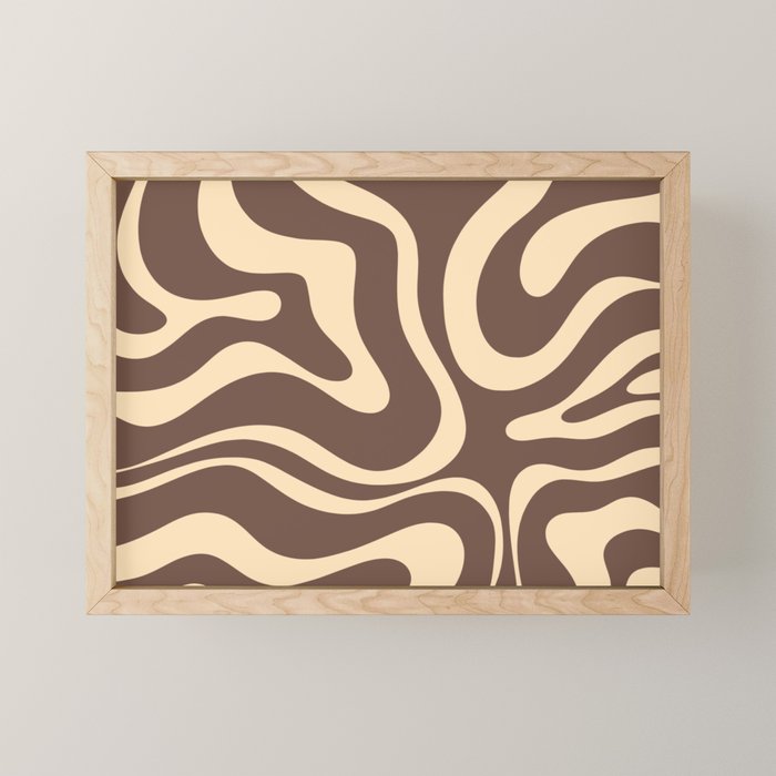 Modern Retro Liquid Swirl Abstract Pattern in Brown Mini Art Print Gallery Image 1
