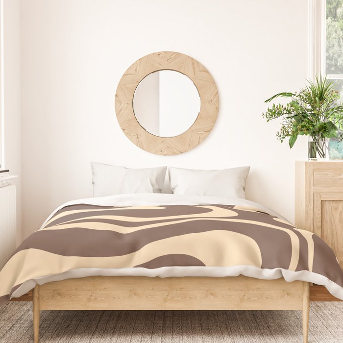 Modern Retro Liquid Swirl Abstract Pattern in Brown Duvet Cover Gallery Image 3