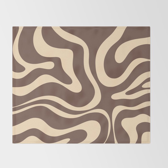 Modern Retro Liquid Swirl Abstract Pattern in Brown Throw Blanket Gallery Image 2