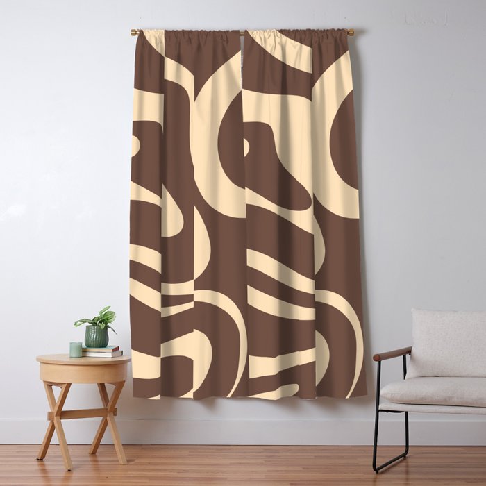 Modern Retro Liquid Swirl Abstract Pattern in Brown Window Curtain Gallery Image 5
