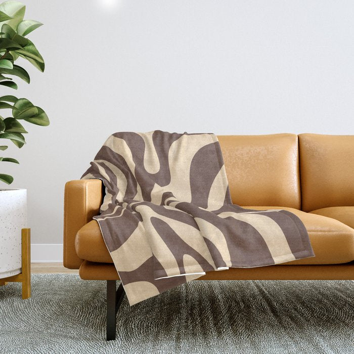 Modern Retro Liquid Swirl Abstract Pattern in Brown Throw Blanket Gallery Image 1