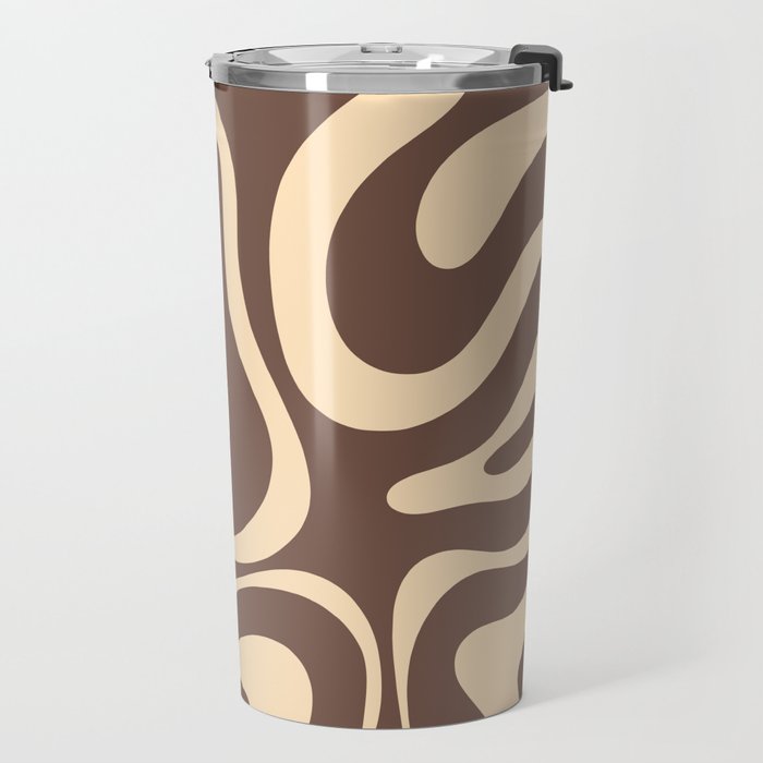 Modern Retro Liquid Swirl Abstract Pattern in Brown Travel Mug Gallery Image 2