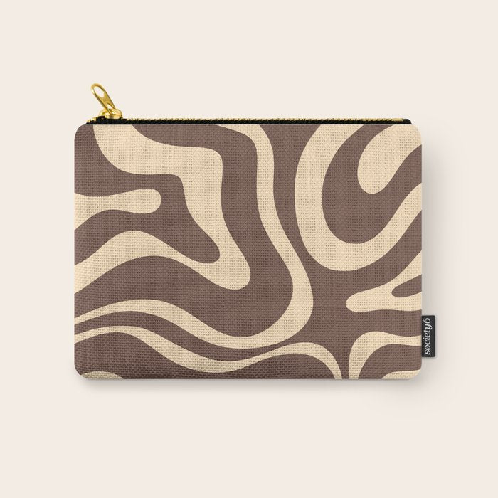 Modern Retro Liquid Swirl Abstract Pattern in Brown Carry All Pouch Gallery Image 1