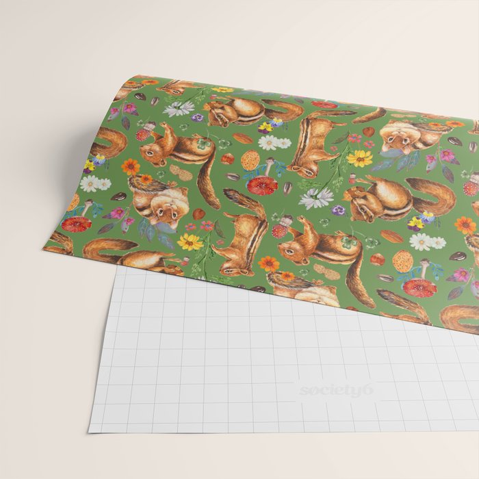 Chipmunks friends - green Wrapping Paper Gallery Image 2