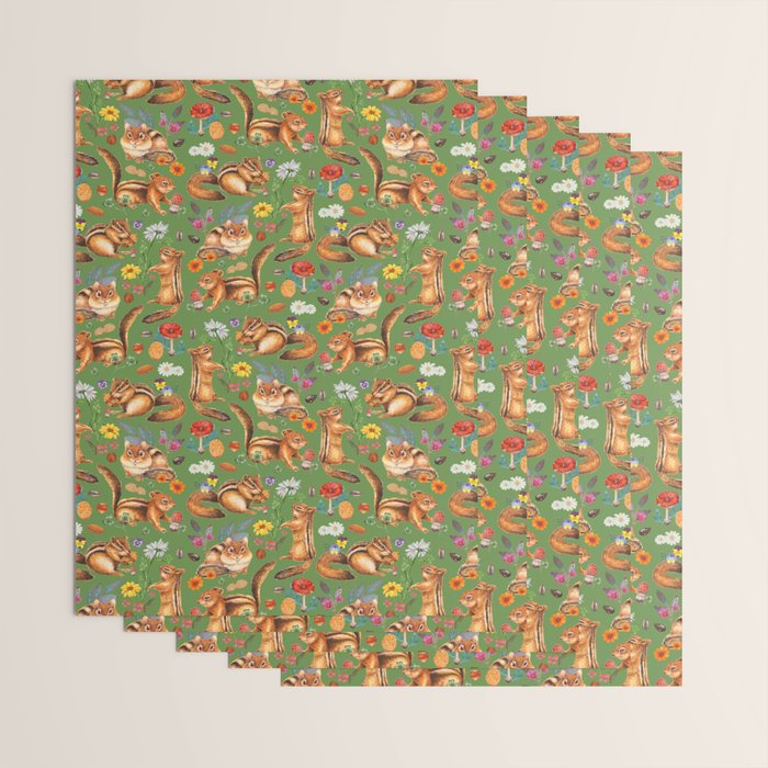 Chipmunks friends - green Wrapping Paper Gallery Image 3