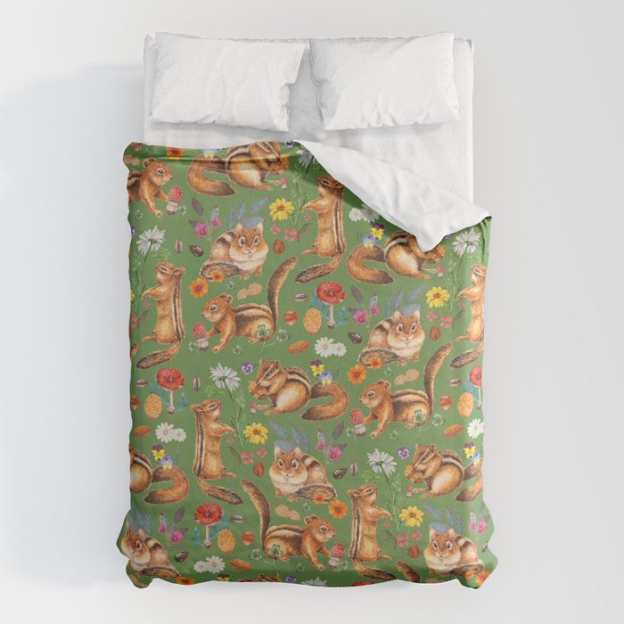 Chipmunks friends - green Duvet Cover – Society6