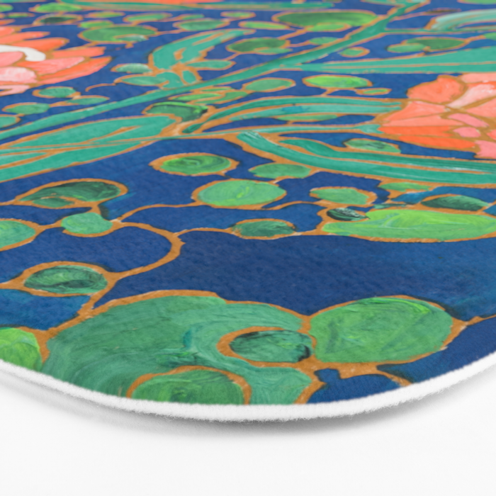 Coral Proteas on Blue Pattern Painting Bath Mat Gallery Image 3