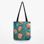 Coral Proteas on Blue Pattern Painting Tote Bag Gallery Image 2