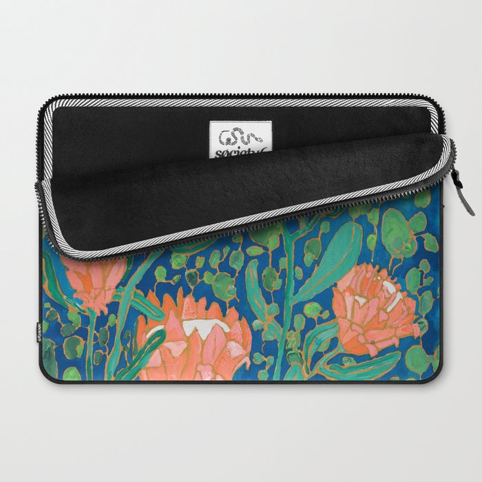 Coral Proteas on Blue Pattern Painting Laptop Sleeve Gallery Image 2