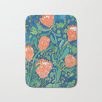 Coral Proteas on Blue Pattern Painting Bath Mat Gallery Image 1