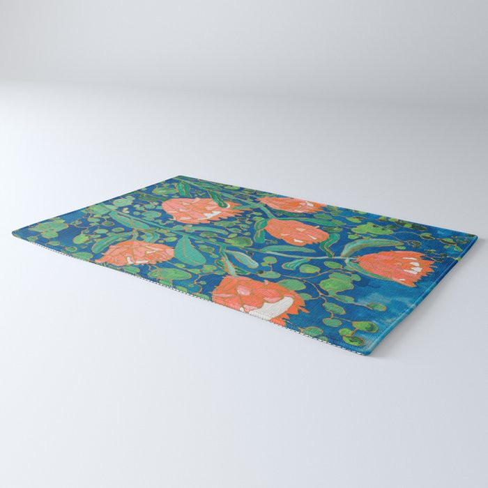 Coral Proteas on Blue Pattern Painting Rug Gallery Image 3