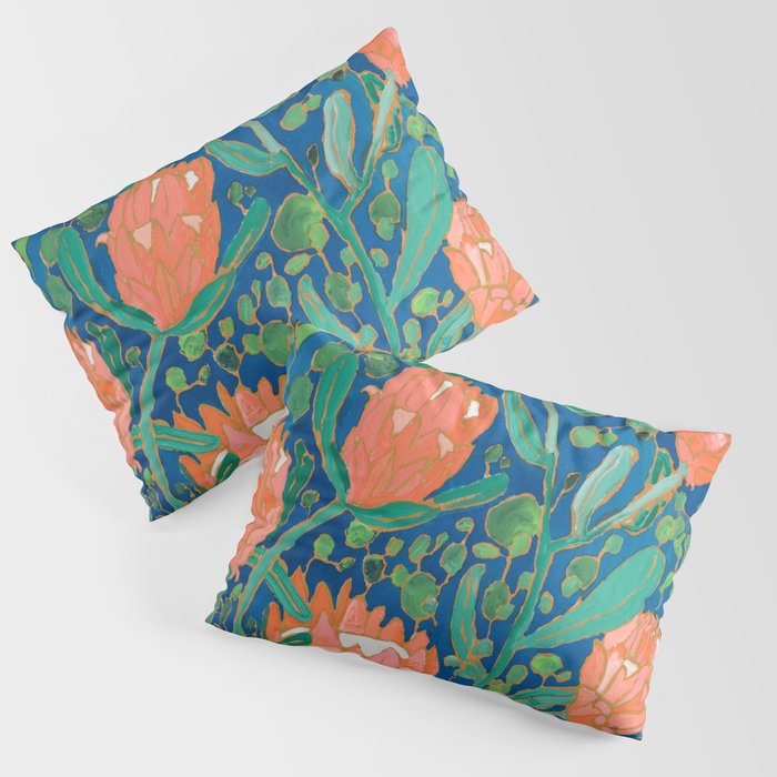 Coral Proteas on Blue Pattern Painting Pillow Sham Gallery Image 3