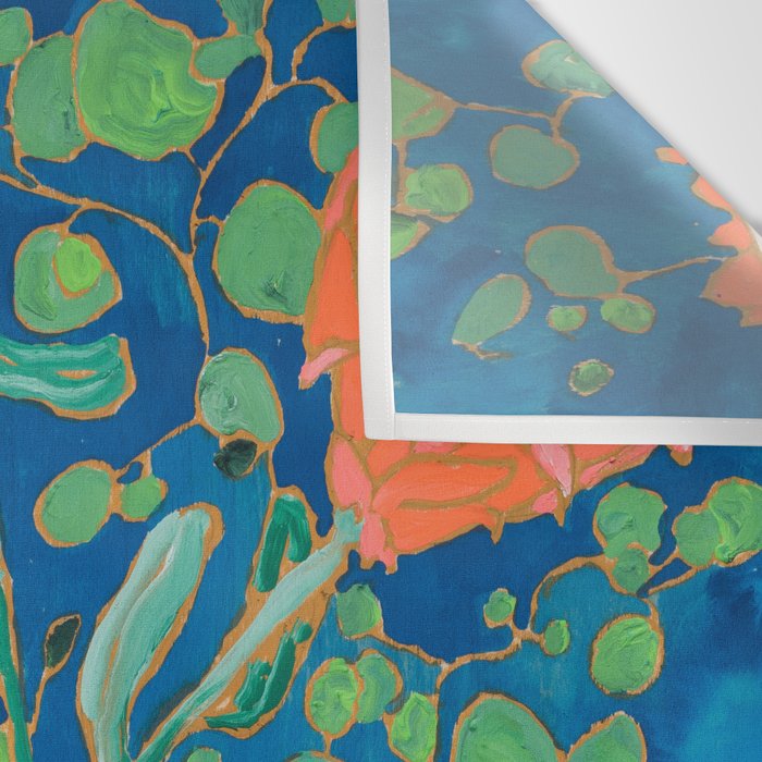 Coral Proteas on Blue Pattern Painting Wall Tapestry Gallery Image 3
