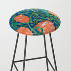 Coral Proteas on Blue Pattern Painting Stool Gallery Image 2