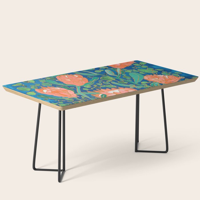 Coral Proteas on Blue Pattern Painting Coffee Table Gallery Image 1