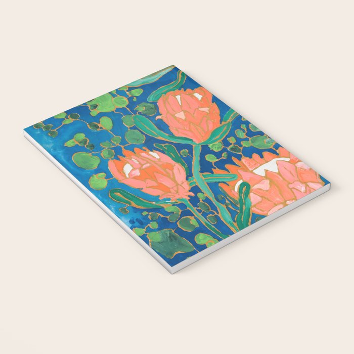 Coral Proteas on Blue Pattern Painting Notebook Gallery Image 3