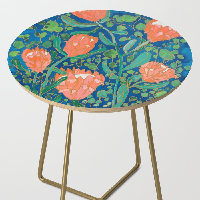 Coral Proteas on Blue Pattern Painting Side Table Gallery Image 2